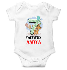 Custom Name 7 Month Birthday Teddy Design Rompers for Baby Girl- KidsFashionVilla