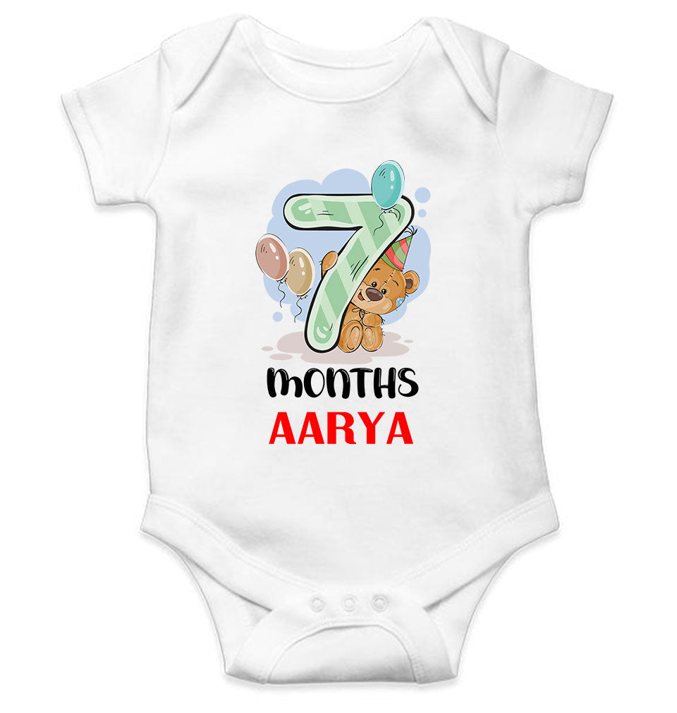 Custom Name 7 Month Birthday Teddy Design Rompers for Baby Girl- KidsFashionVilla