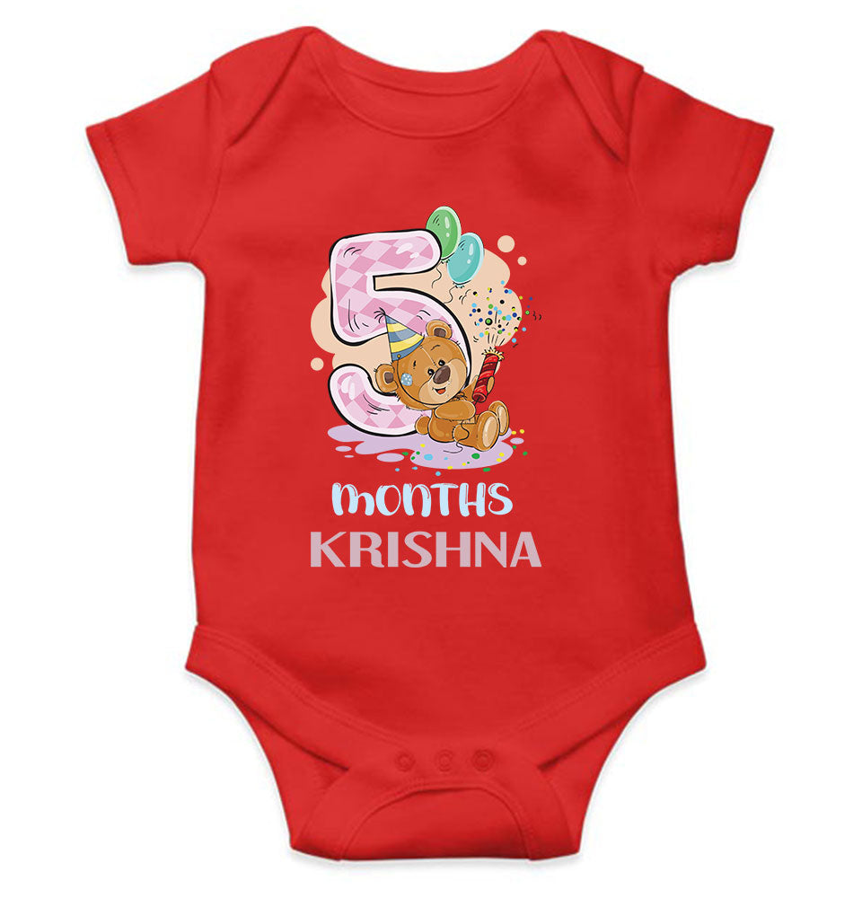 Custom Name 5 Month Birthday Teddy Design Rompers for Baby Boy- KidsFashionVilla