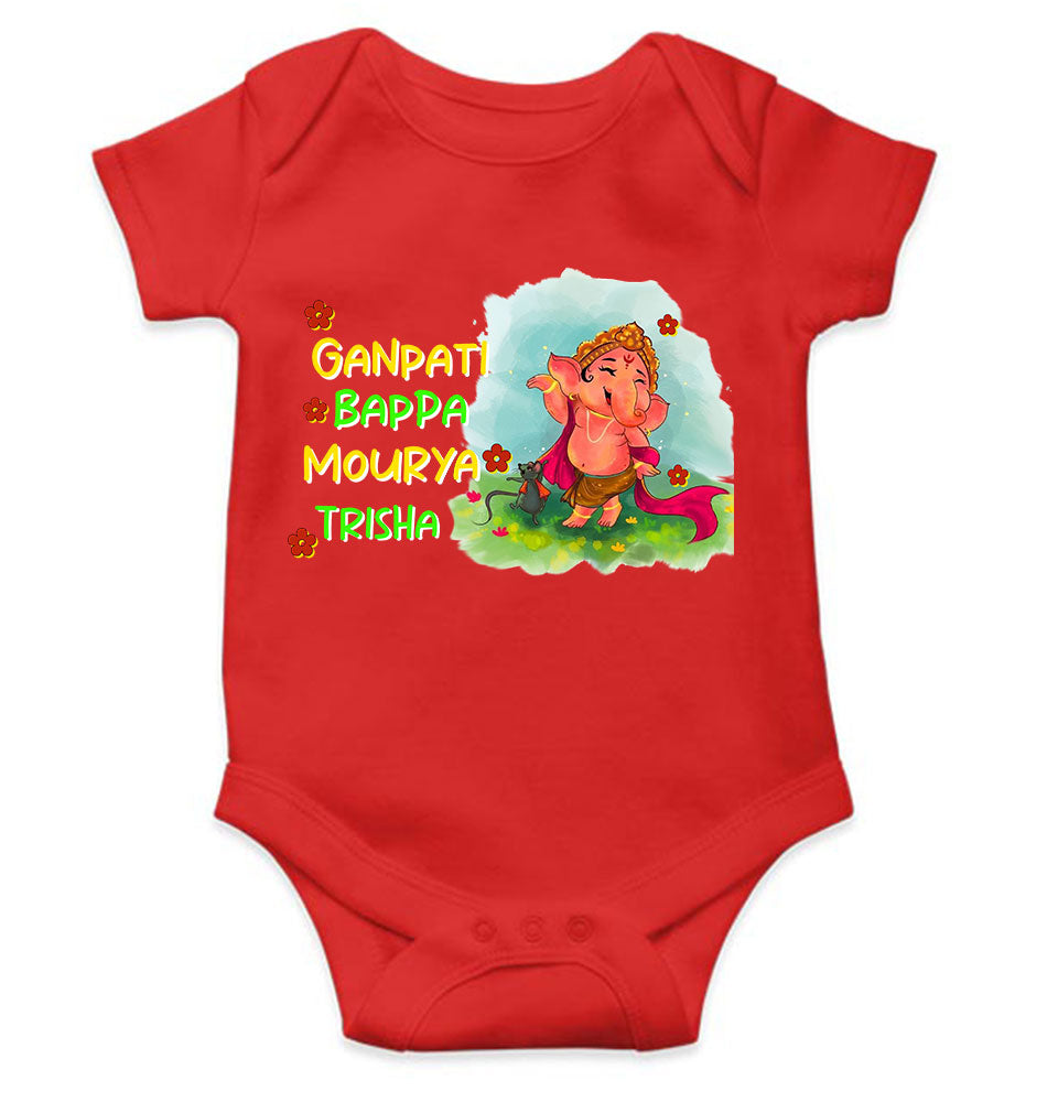 Custom Name Ganpati Bappa Mourya Ganesh Chaturthi Rompers for Baby Girl- KidsFashionVilla