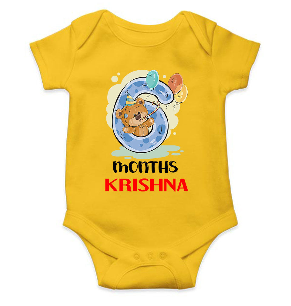 Custom Name 6 Month Birthday Teddy Design Rompers for Baby Boy- KidsFashionVilla
