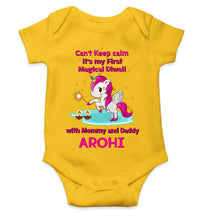 Load image into Gallery viewer, Custom Name Cant Keep Calm Its My First Diwali With Mumma Daddy Rompers for Baby Girl- KidsFashionVilla
