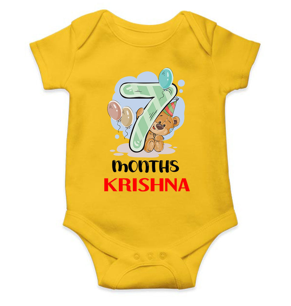 Custom Name 7 Month Birthday Teddy Design Rompers for Baby Boy- KidsFashionVilla