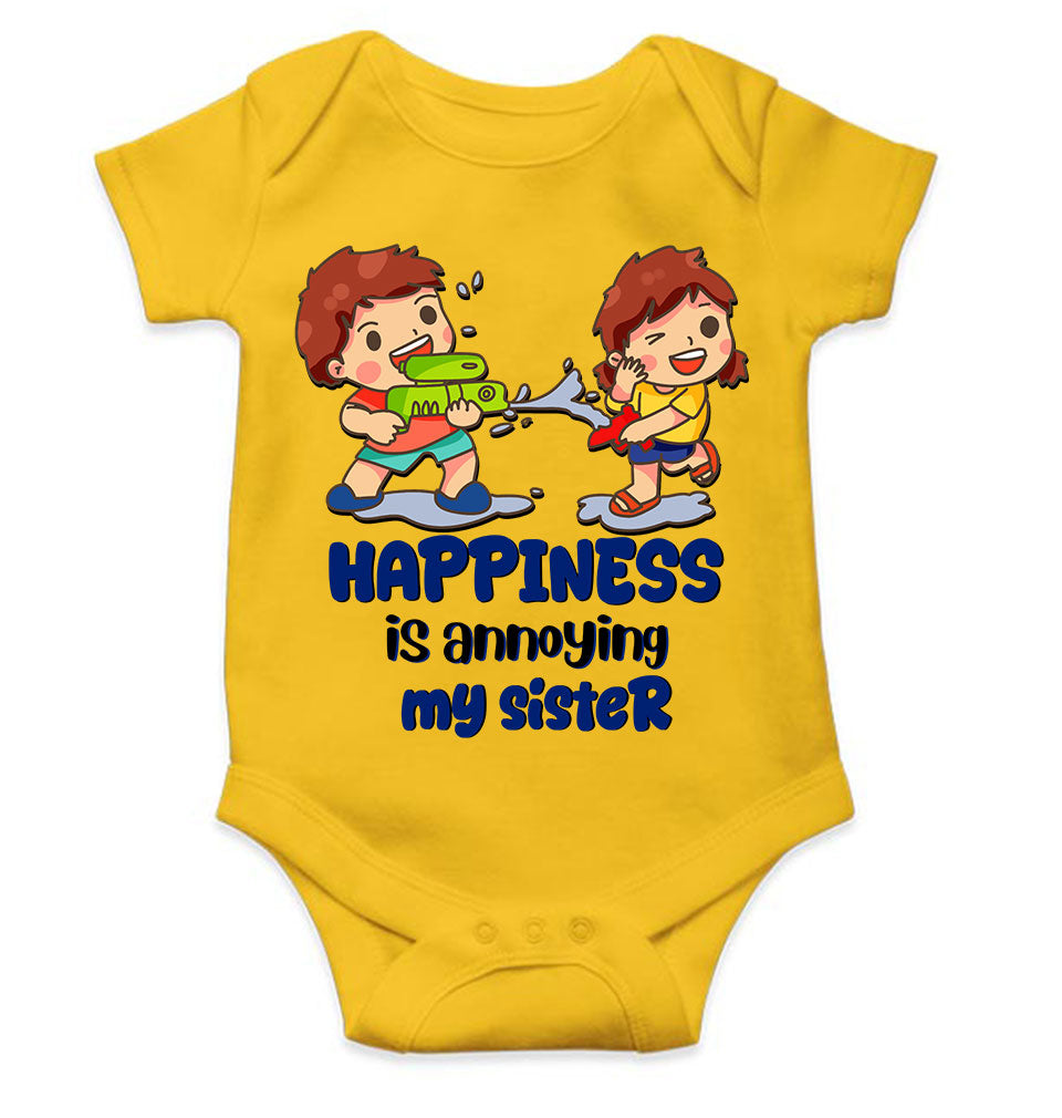 Happiness Is Annoying My Sister Raksha Bandhan Rompers for Baby Girl- KidsFashionVilla