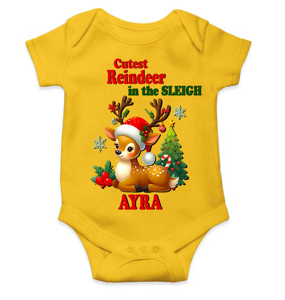 Custom Name Cutest Reindeer In The Sleigh Christmas Rompers for Baby Girl- KidsFashionVilla