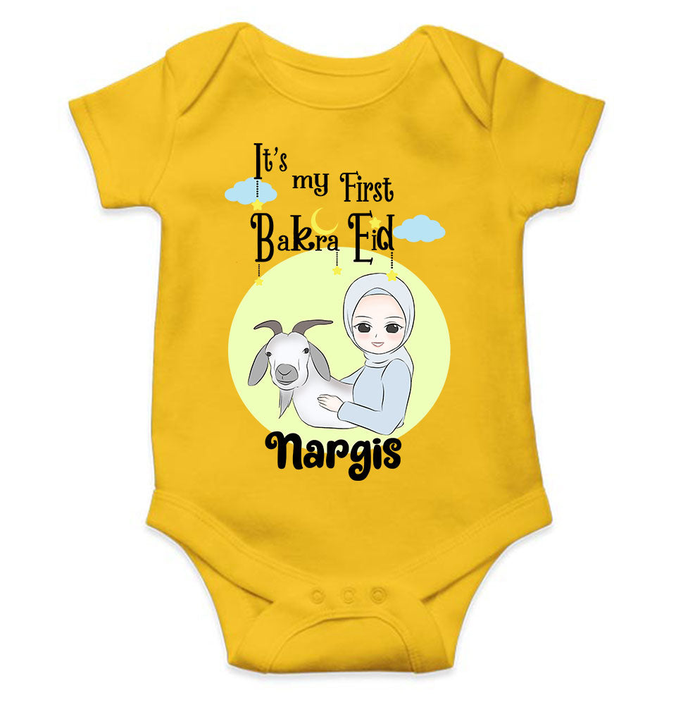 Custom Name Its My First Bakra Eid Rompers for Baby Girl- KidsFashionVilla