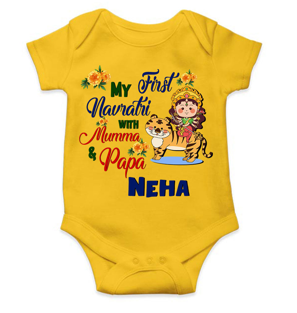 Custom Name My First Navratri With Mumma And Papa Rompers for Baby Girl- KidsFashionVilla