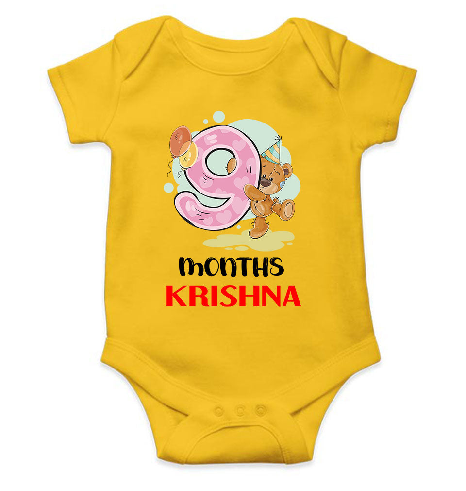 Custom Name 9 Month Birthday Teddy Design Rompers for Baby Boy- KidsFashionVilla