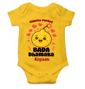 Custom Name Chhota Packet Baada Dhamaka Diwali Rompers for Baby Boy- KidsFashionVilla