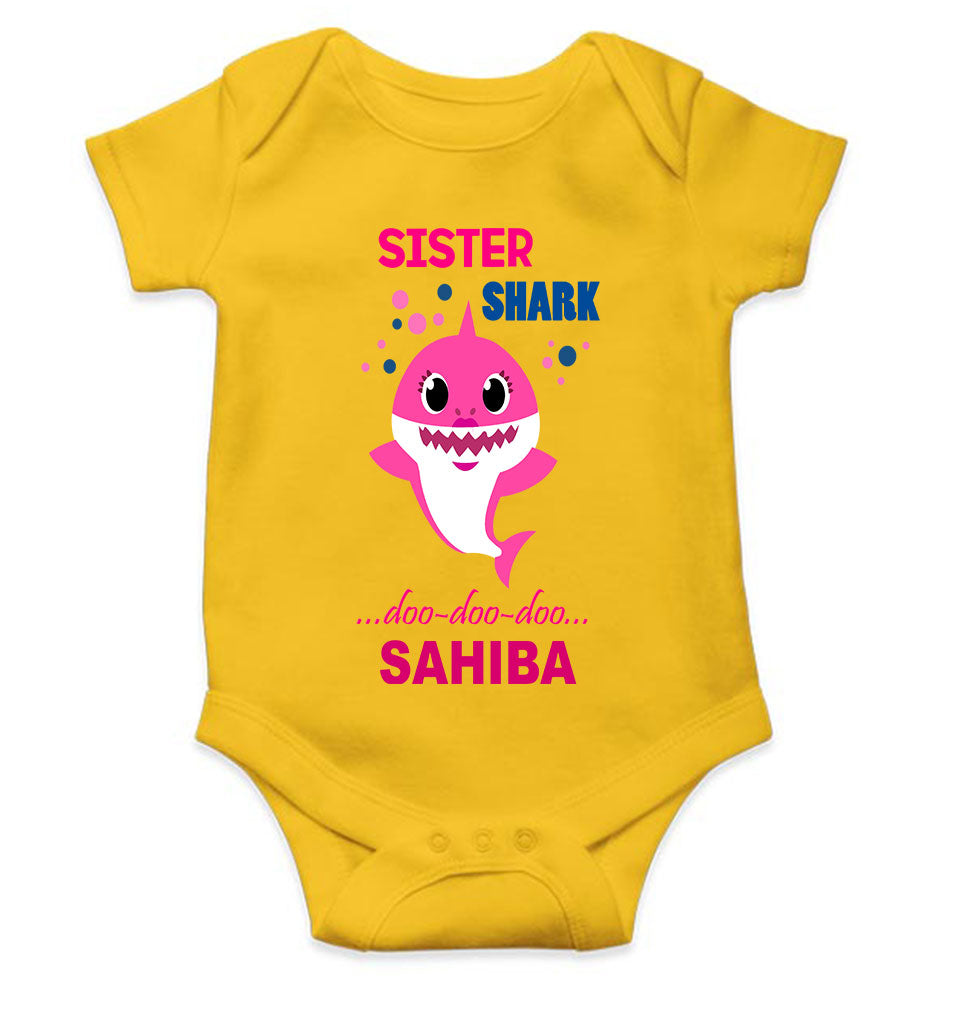 Custom Name Sister Shark Doo Doo Doo Rakhi Rompers for Baby Girl- KidsFashionVilla