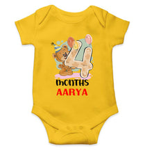 Load image into Gallery viewer, Custom Name 4 Month Birthday Teddy Design Rompers for Baby Girl- KidsFashionVilla
