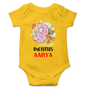 Custom Name 9 Month Birthday Teddy Design Rompers for Baby Girl- KidsFashionVilla