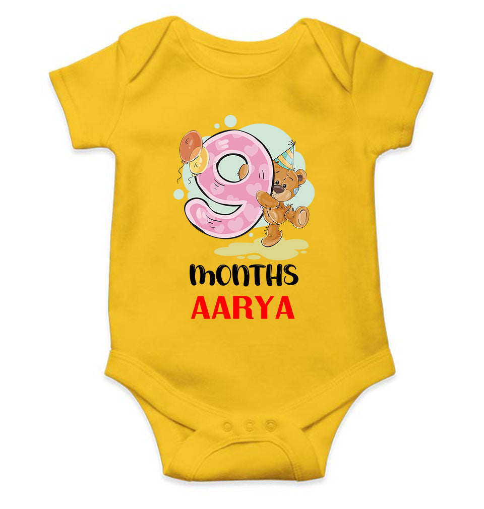 Custom Name 9 Month Birthday Teddy Design Rompers for Baby Girl- KidsFashionVilla