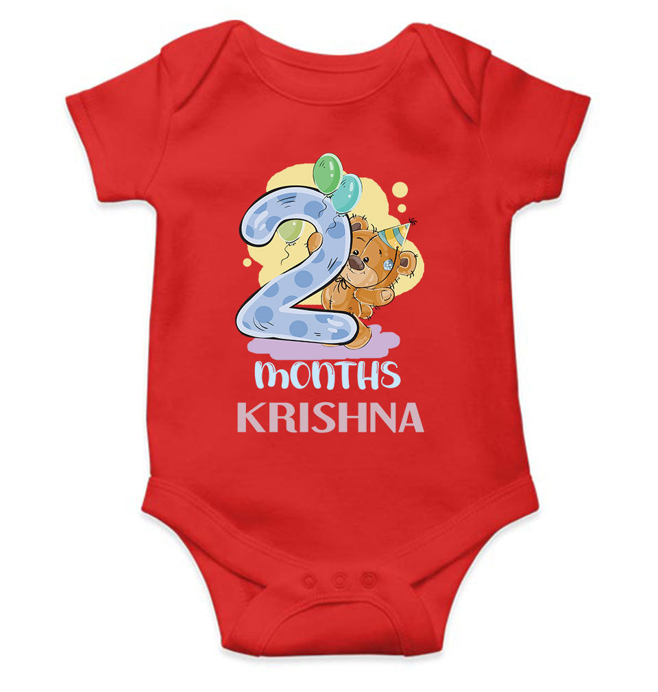 Custom Name 2 Month Birthday Teddy Design Rompers for Baby Boy- KidsFashionVilla