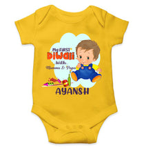 Load image into Gallery viewer, Custom Name My First Diwali With Mumma Papa Rompers for Baby Boy- KidsFashionVilla
