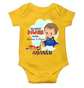 Custom Name My First Diwali With Mumma Papa Rompers for Baby Boy- KidsFashionVilla