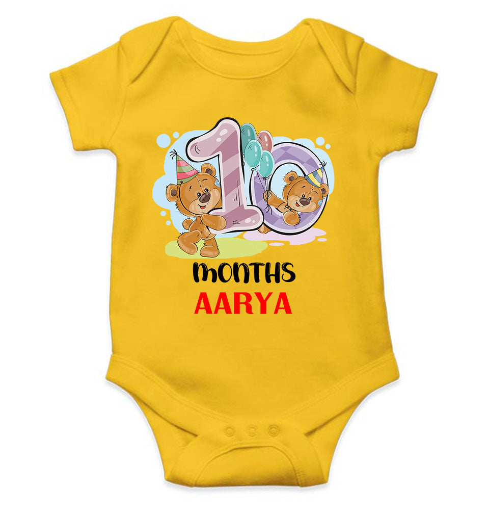 Custom Name 10 Month Birthday Teddy Design Rompers for Baby Girl- KidsFashionVilla
