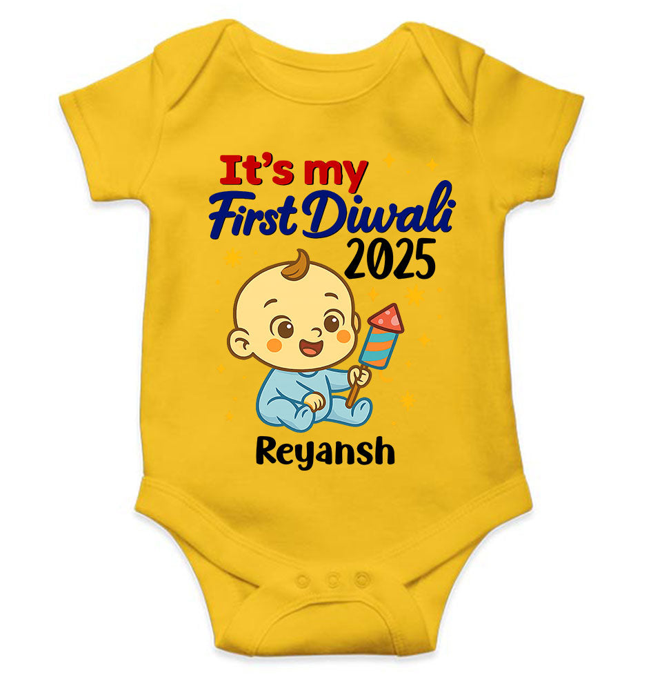 Custom Name It Is My First Diwali 2025 Rompers for Baby Boy- KidsFashionVilla