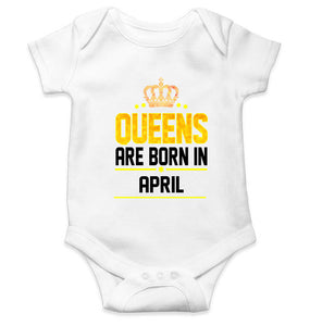 Queens Are Born In April Rompers for Baby Girl- KidsFashionVilla