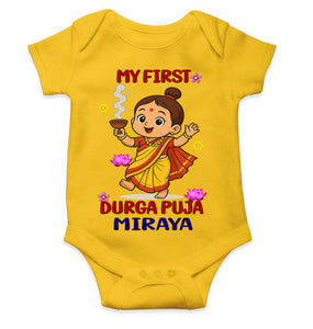 Custom Name My First Cute Durga Pooja Rompers for Baby Girl- KidsFashionVilla