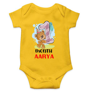 Custom Name 1 Month Birthday Teddy Design Rompers for Baby Girl- KidsFashionVilla