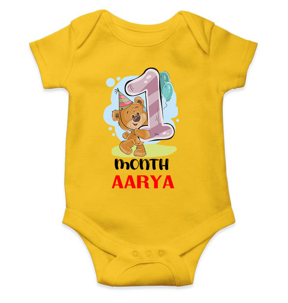 Custom Name 1 Month Birthday Teddy Design Rompers for Baby Girl- KidsFashionVilla