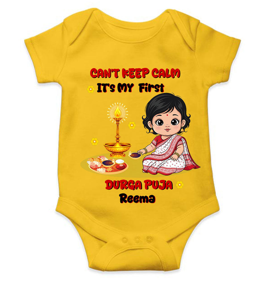 Custom Name Can Not Keep Calm It Is Time For Durga Pooja Rompers for Baby Girl- KidsFashionVilla