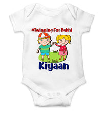 Load image into Gallery viewer, Custom Name Twinning For Rakhi Raksha Bandhan Rompers for Baby Boy- KidsFashionVilla
