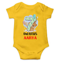 Load image into Gallery viewer, Custom Name 7 Month Birthday Teddy Design Rompers for Baby Girl- KidsFashionVilla
