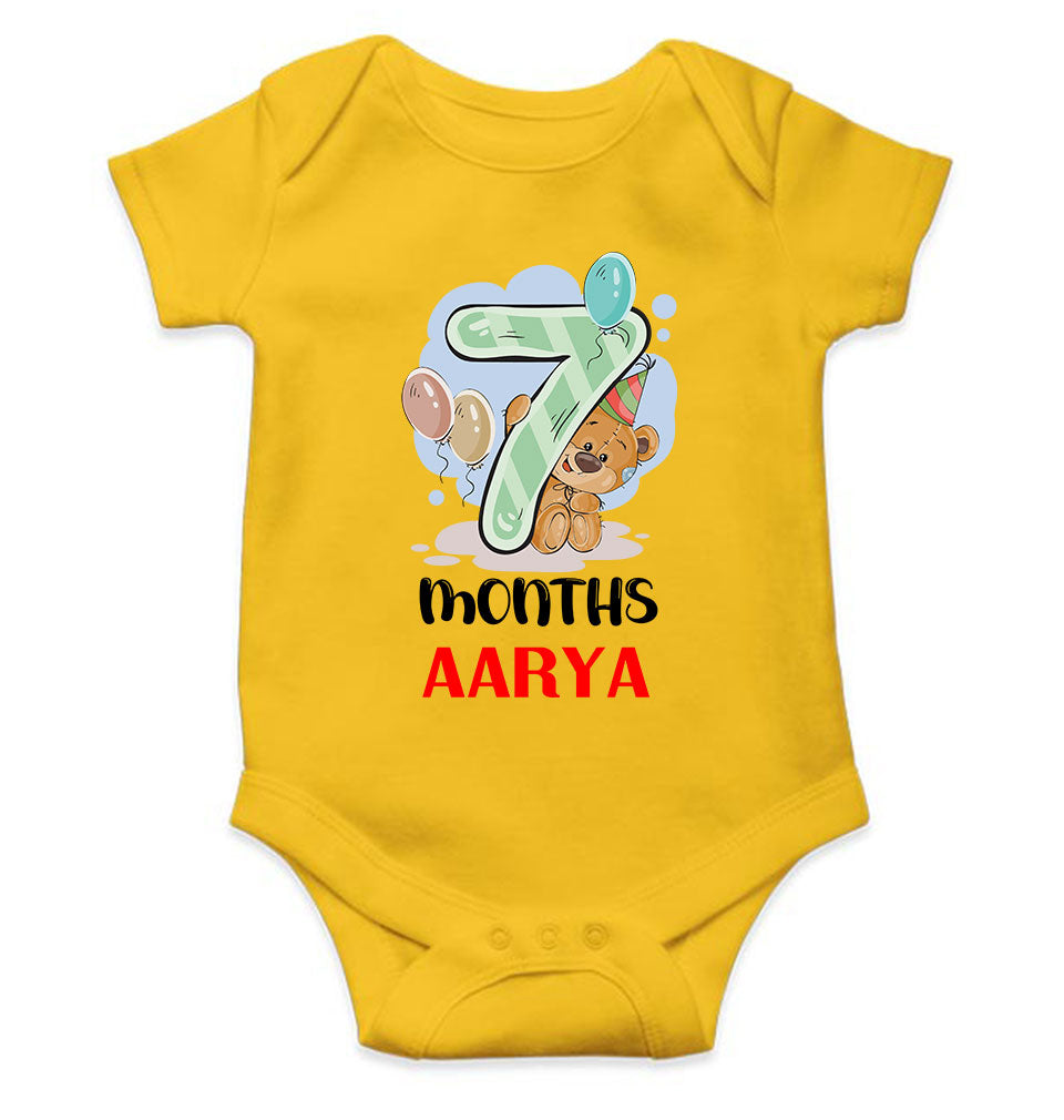 Custom Name 7 Month Birthday Teddy Design Rompers for Baby Girl- KidsFashionVilla