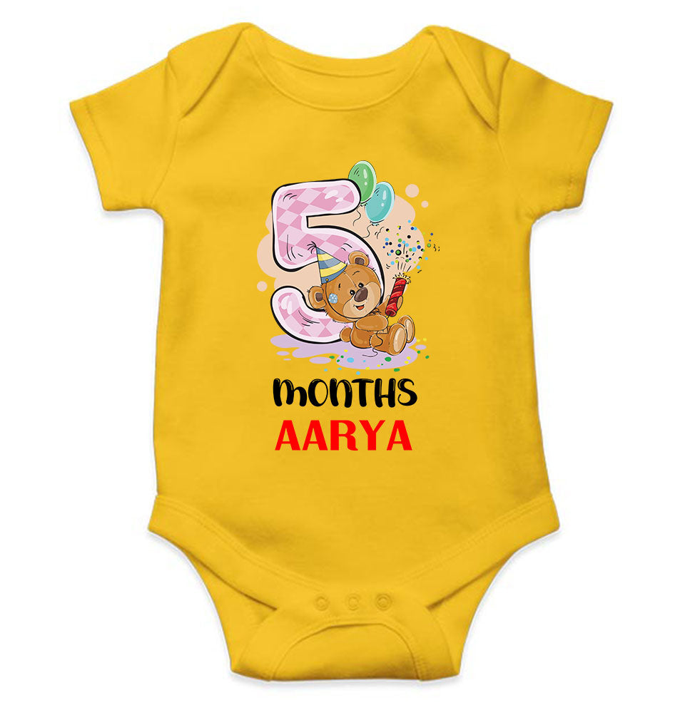 Custom Name 5 Month Birthday Teddy Design Rompers for Baby Girl- KidsFashionVilla
