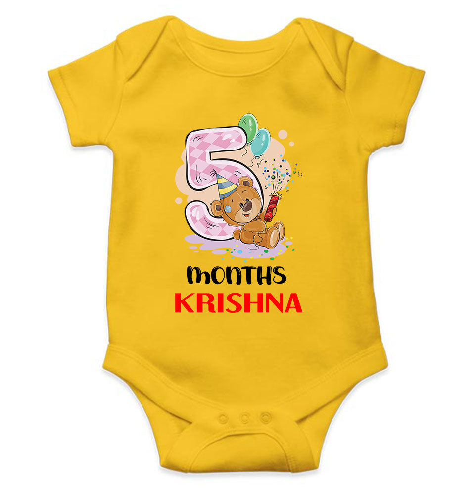 Custom Name 5 Month Birthday Teddy Design Rompers for Baby Boy- KidsFashionVilla