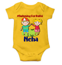 Load image into Gallery viewer, Custom Name Twinning For Rakhi Raksha Bandhan Rompers for Baby Girl- KidsFashionVilla
