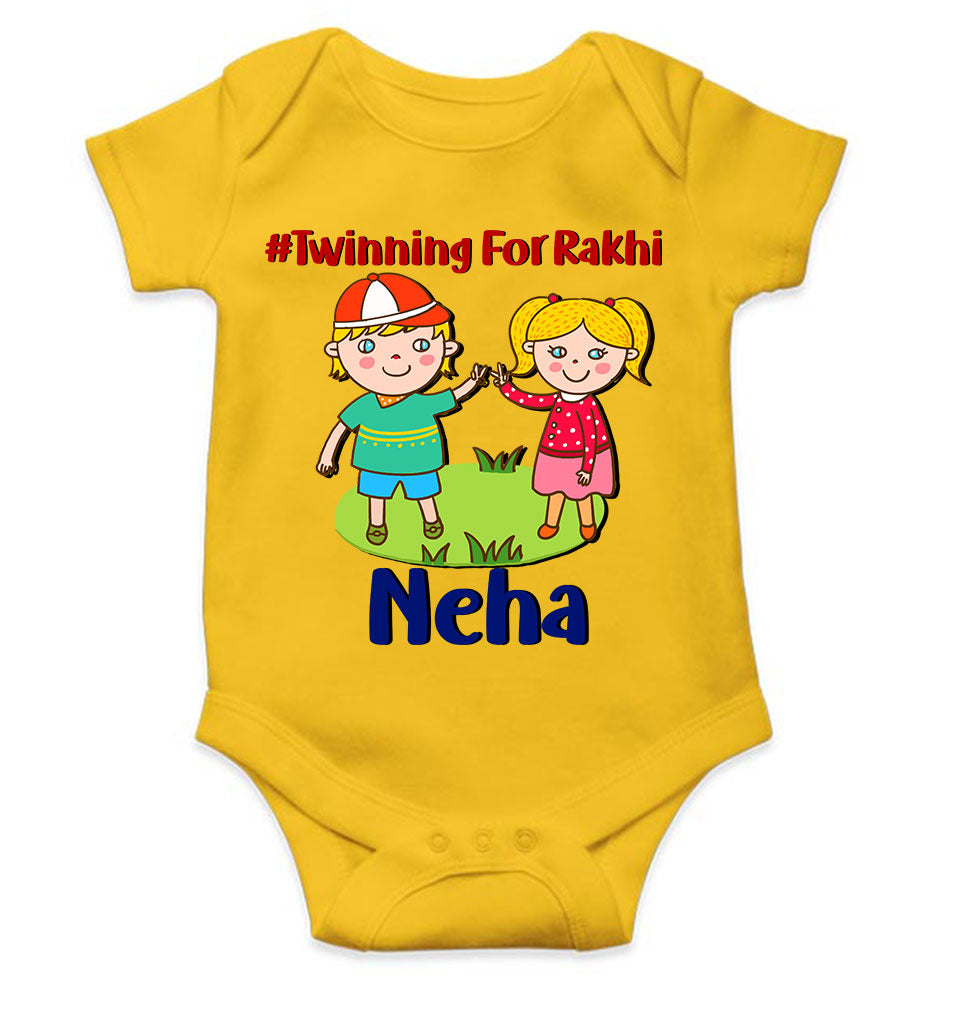 Custom Name Twinning For Rakhi Raksha Bandhan Rompers for Baby Girl- KidsFashionVilla