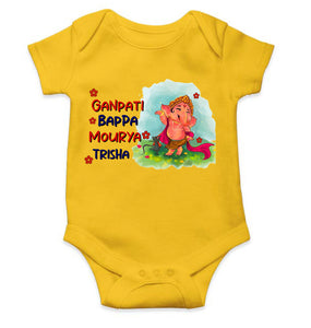 Custom Name Ganpati Bappa Mourya Ganesh Chaturthi Rompers for Baby Girl- KidsFashionVilla