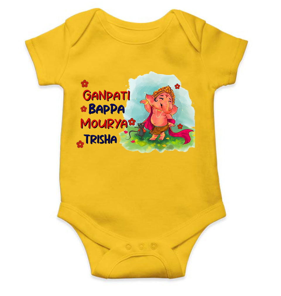 Custom Name Ganpati Bappa Mourya Ganesh Chaturthi Rompers for Baby Girl- KidsFashionVilla