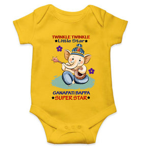 Twinkle Twinkle Little Star Ganpati Bappa Superstar Ganesh Chaturthi Rompers for Baby Girl- KidsFashionVilla