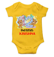 Load image into Gallery viewer, Custom Name 12 Month Birthday Teddy Design Rompers for Baby Boy- KidsFashionVilla
