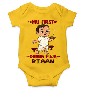 Custom Name First Durga Puja Rompers for Baby Boy- KidsFashionVilla