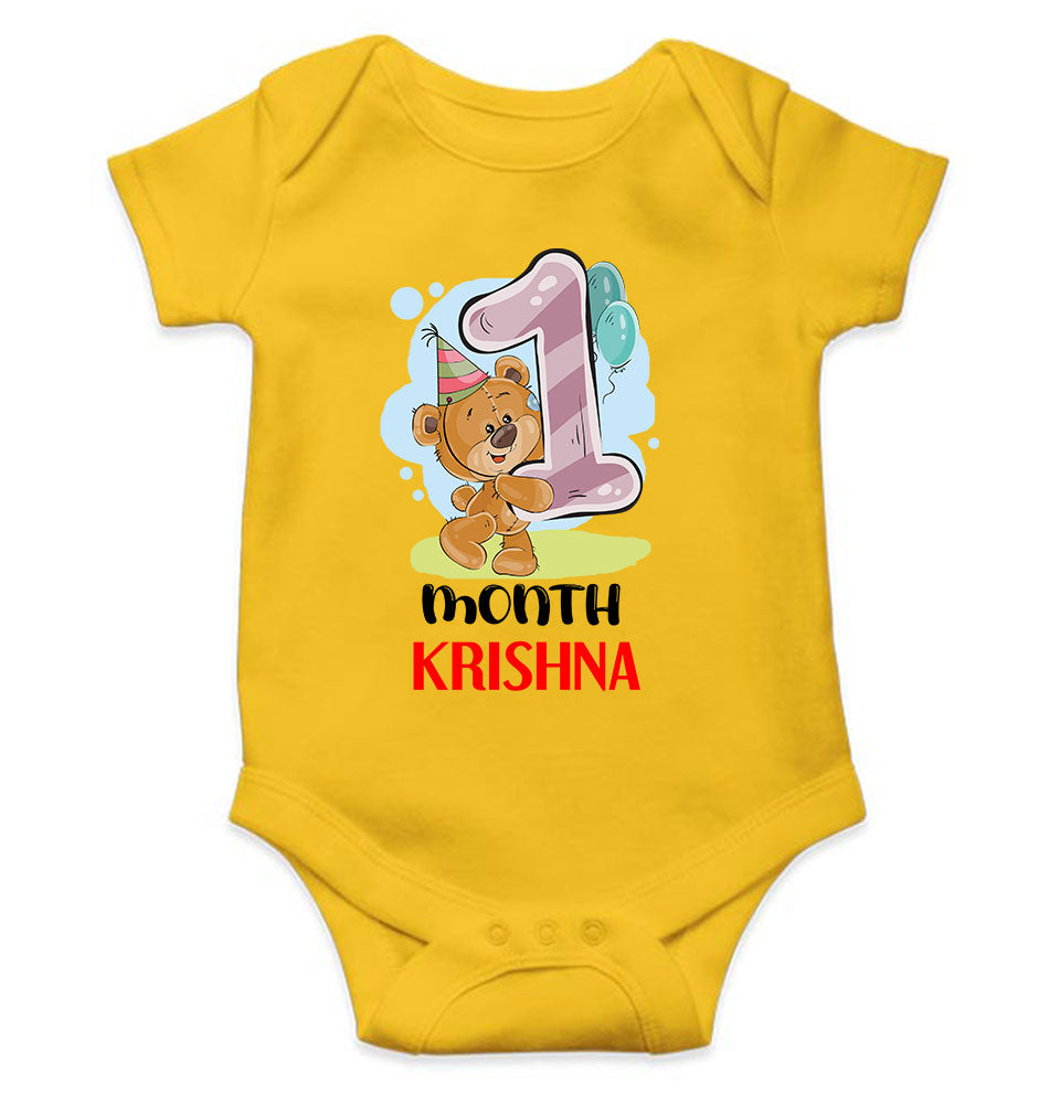 Custom Name 1 Month Birthday Teddy Design Rompers for Baby Boy- KidsFashionVilla