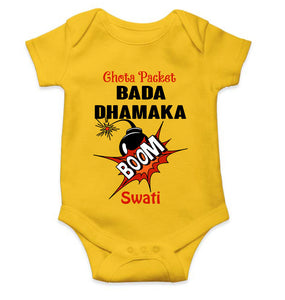 Custom Name Chota Packet Bada Dhamaka Diwali Rompers for Baby Girl- KidsFashionVilla