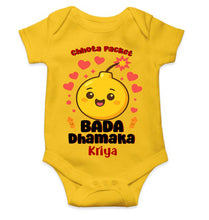 Load image into Gallery viewer, Custom Name Chhota Packet Baada Dhamaka Diwali Rompers for Baby Girl- KidsFashionVilla
