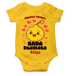 Custom Name Chhota Packet Baada Dhamaka Diwali Rompers for Baby Girl- KidsFashionVilla