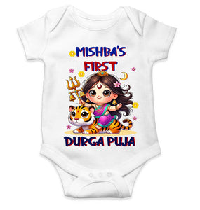 Custom Name First Durga Puja Rompers for Baby Girl- KidsFashionVilla