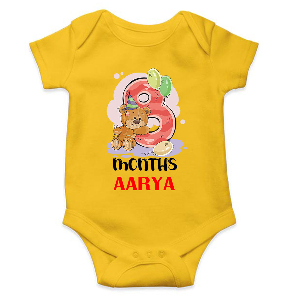 Custom Name 8 Month Birthday Teddy Design Rompers for Baby Girl- KidsFashionVilla