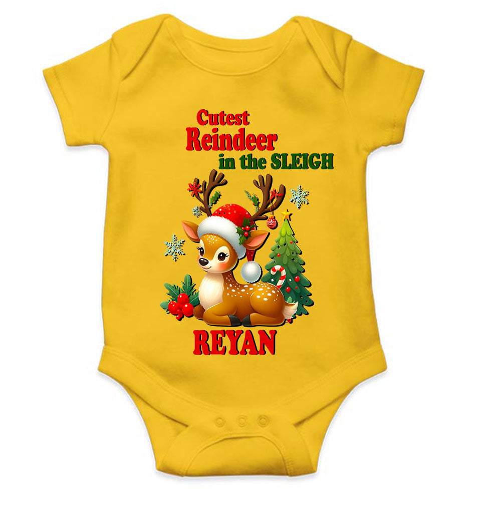 Custom Name Cutest Reindeer In The Sleigh Christmas Rompers for Baby Boy- KidsFashionVilla