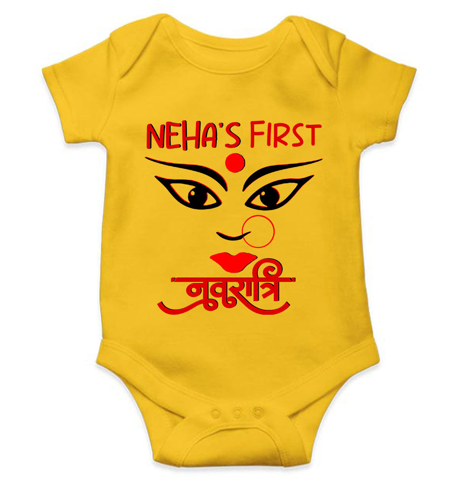 Custom Name First Navratri Durga Pooja Rompers for Baby Girl- KidsFashionVilla