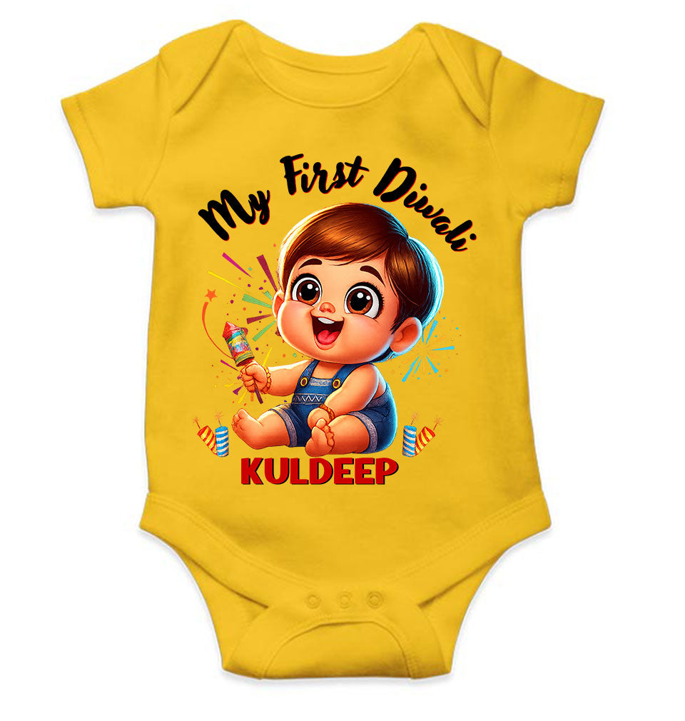 Custom Name My First Diwali Rompers for Baby Boy- KidsFashionVilla