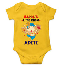 Load image into Gallery viewer, Custom Name Little Bappa Bhakt Ganesh Chaturthi Rompers for Baby Girl- KidsFashionVilla
