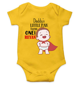 Custom Name Daddys Little Man Turns One First Birthday Rompers for Baby Boy- KidsFashionVilla